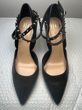 JLo Jennifer Lopez Pointed-Toe Pumps Women's Sz 9M Black Studed Strap High Heels